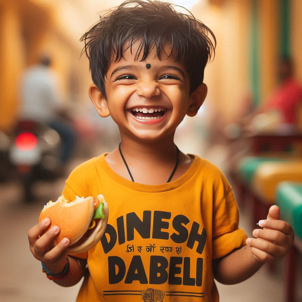 Cute boy eating vada pav
